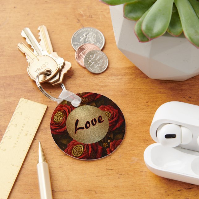 Luxury Steampunk Roses Romantic Gold Gears Schlüsselanhänger (Schreibtisch)