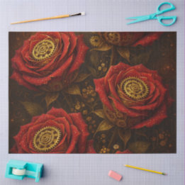 Luxury Steampunk Roses Romantic Gold Gears Seidenpapier