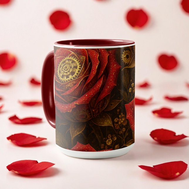 Luxury Steampunk Roses Romantic Gold Gears Tasse (Von Creator hochgeladen)