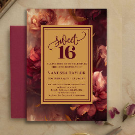 Luxury Sweet 16 Burgundy Floral Gold Invitation Einladung