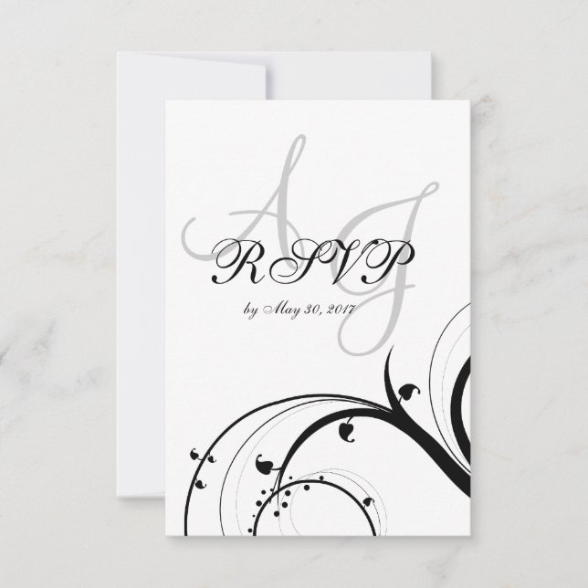 Luxury Swirl Double Monogram Wedding RSVP (Vorderseite)