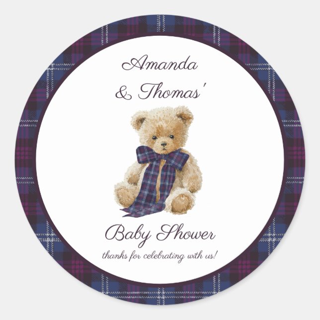Luxury Tartan Baby Shower thank You Runder Aufkleber (Vorderseite)