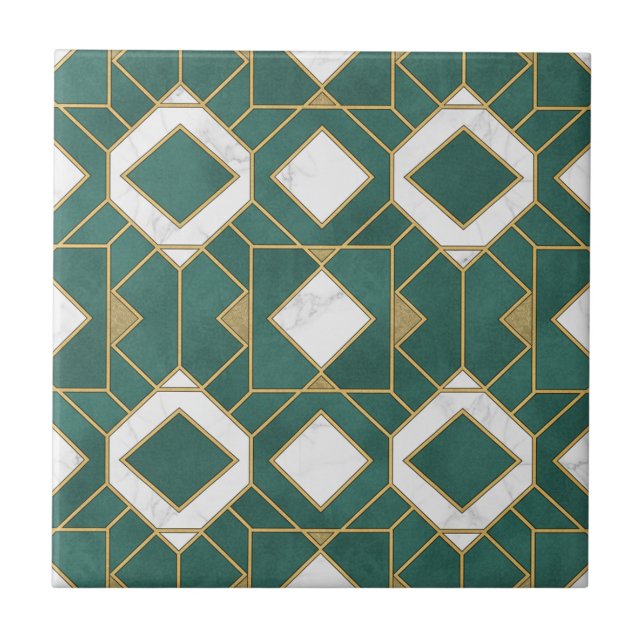 Luxury Teal and Gold Art Deco Geometric Seamless Fliese (Vorderseite)