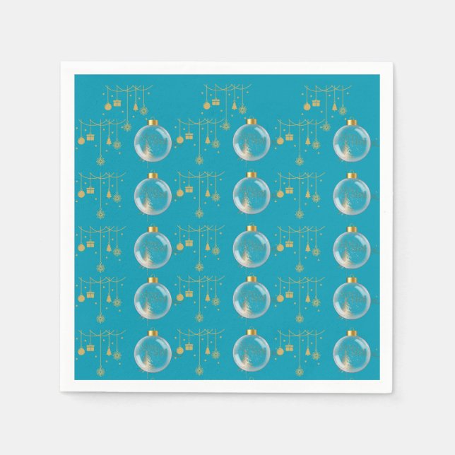 Luxury Teal Blue & Gold Bauble Christmas Serviette (Vorderseite)