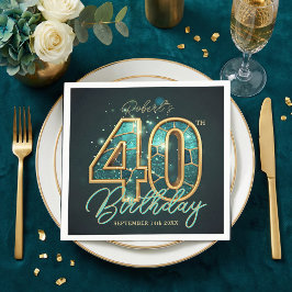 Luxury Teal Gold Agate Mosaic 40th Birthday Party Serviette
