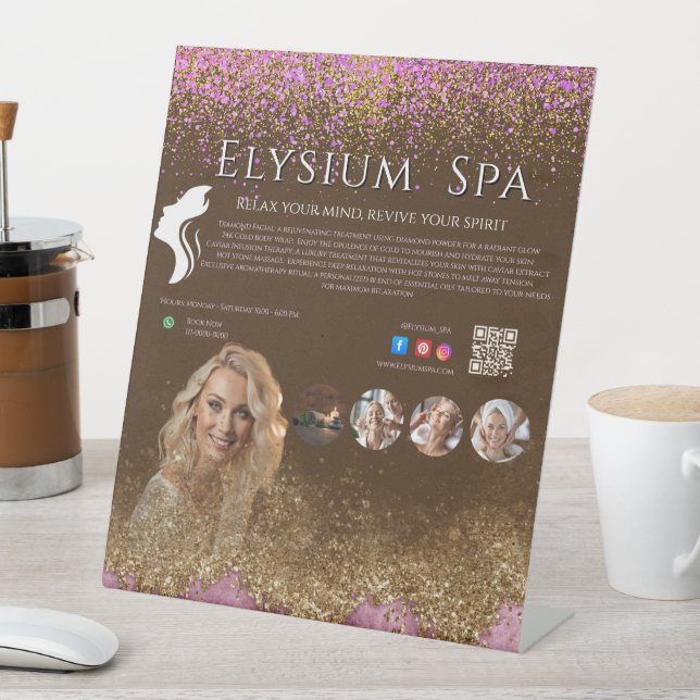 Luxury Terracotta Gold Spa Beauty Wellness QR  Sockelschild (In Situ)