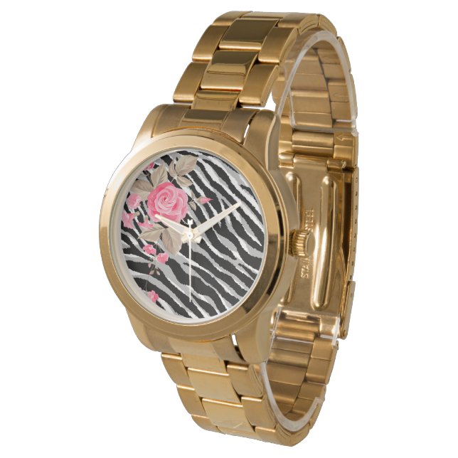 Luxury Tiger Rose Trendline Armbanduhr (Schrägansicht)