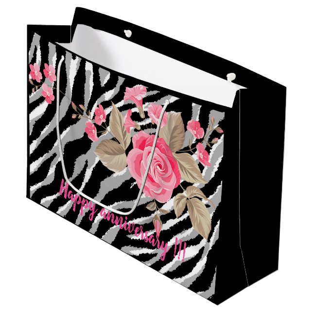 Luxury Tiger Rose Trendline Große Geschenktüte (Vorderseite Schrägansicht)