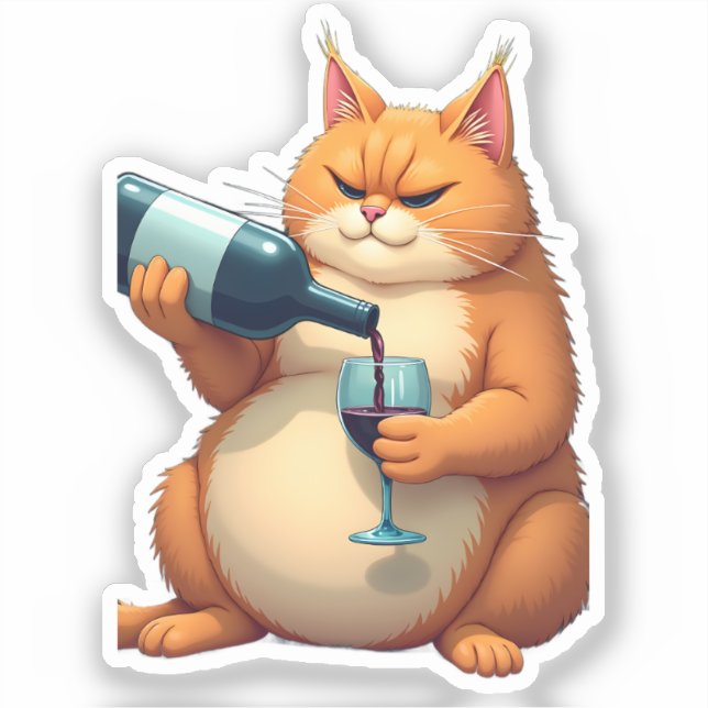 Luxury Tipsy Cat Modern Art Illustration Aufkleber (Vorderseite)