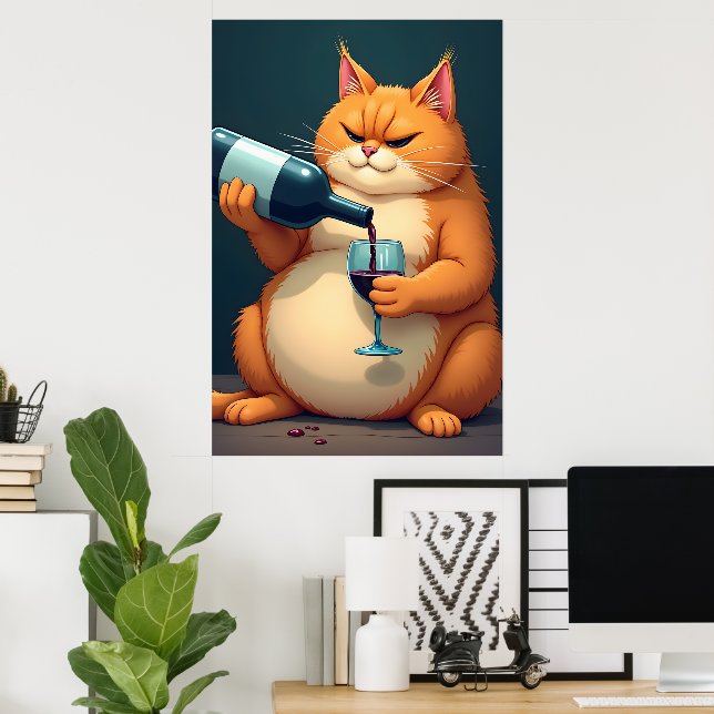 Luxury Tipsy Cat Modern Art Illustration Poster (Heimbüro)