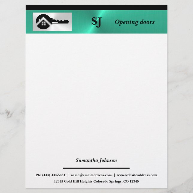 Luxury Turquoise with Black Key Real Estate  Briefbogen (Vorderseite)