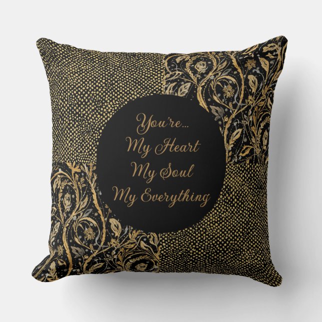 Luxury, Valentine's Day,Black Gold Florals ,Pixel Kissen (Vorderseite)