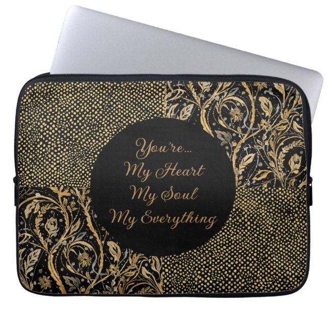 Luxury, Valentine's Day,Black Gold Florals ,Pixel Laptopschutzhülle (Vorderseite)