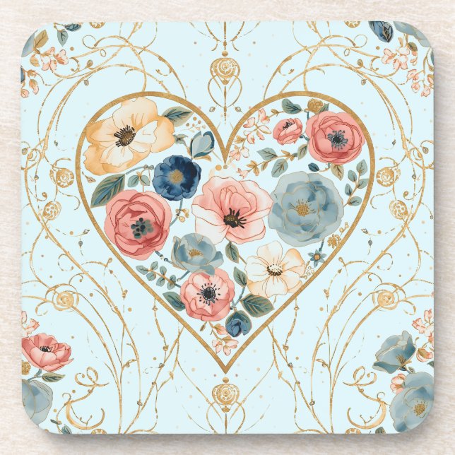 Luxury, Valentine's Day, Flowers of My Heart Getränkeuntersetzer (Vorderseite)