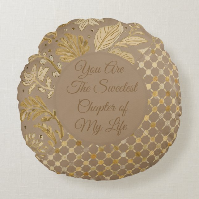 Luxury, Valentine's Day, Gold Flowers, Pixels  Rundes Kissen (Vorderseite)