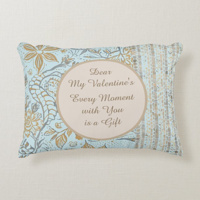 Luxury, Valentine's Day,Gold Soft Blue Flowers Art Dekokissen (Vorderseite)