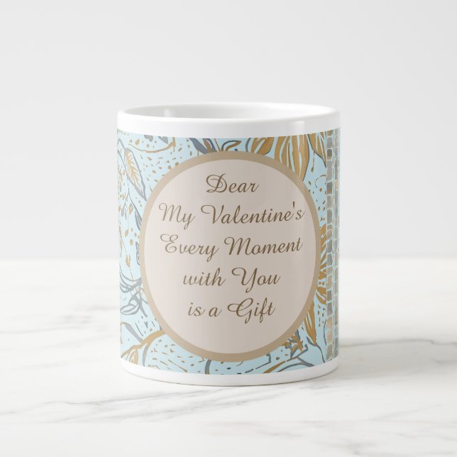 Luxury, Valentine's Day,Gold Soft Blue Flowers Art Jumbo-Tasse (Vorderseite)