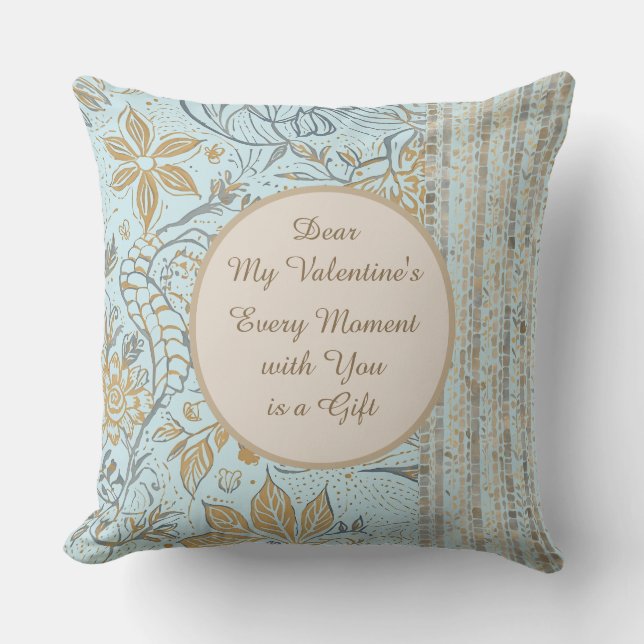 Luxury, Valentine's Day,Gold Soft Blue Flowers Art Kissen (Vorderseite)