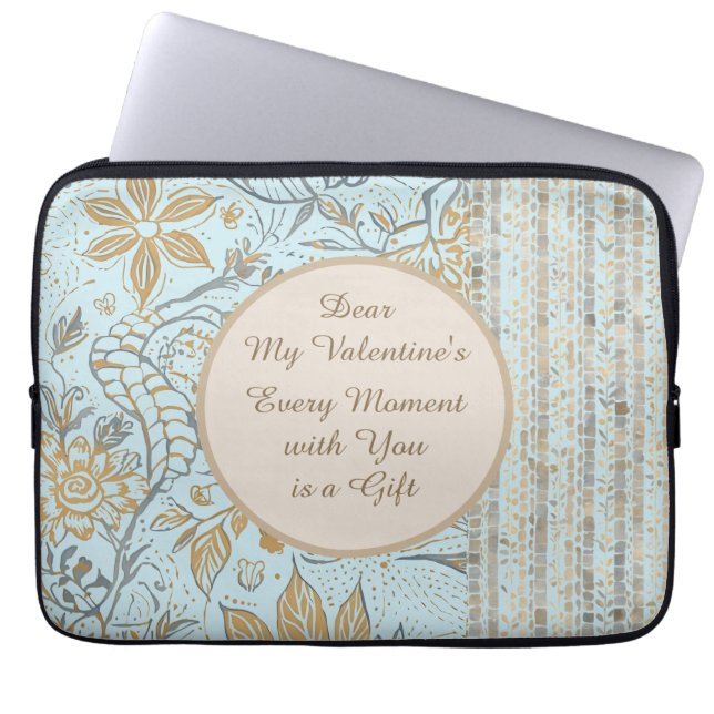 Luxury, Valentine's Day,Gold Soft Blue Flowers Art Laptopschutzhülle (Vorderseite)