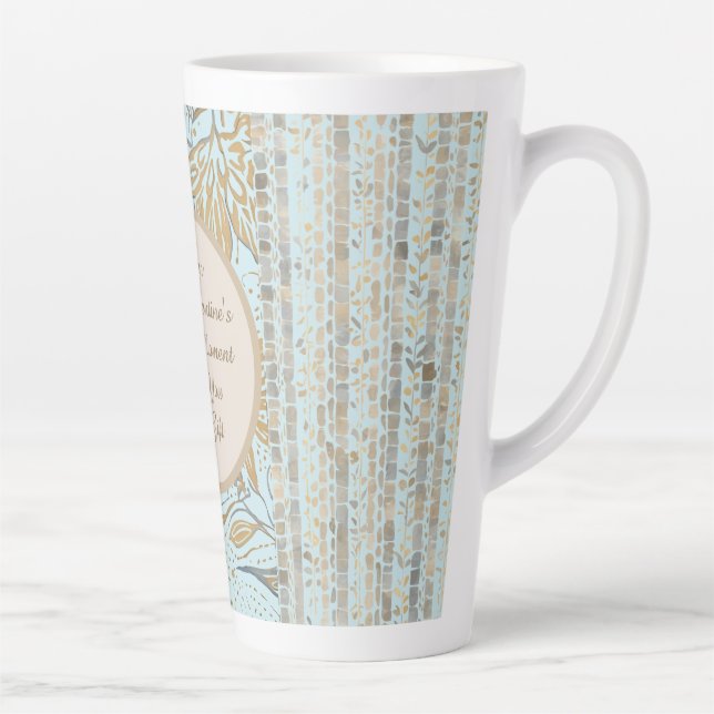 Luxury, Valentine's Day,Gold Soft Blue Flowers Art Milchtasse (Rechts)