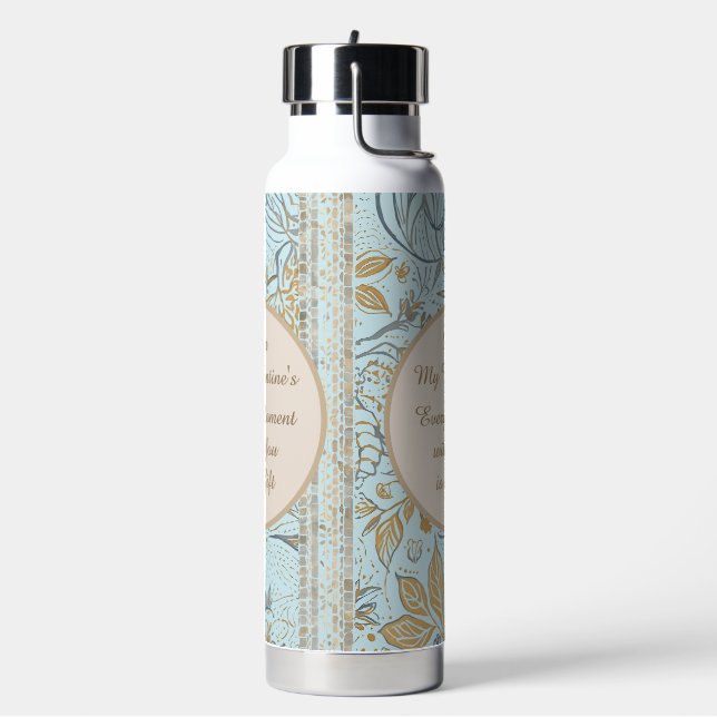 Luxury, Valentine's Day,Gold Soft Blue Flowers Art Trinkflasche (Links)