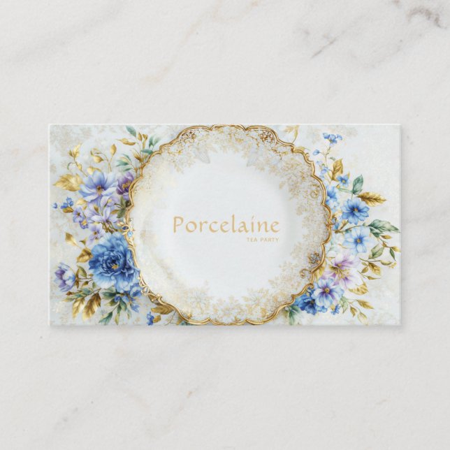 Luxury Victorian Blue Floral Ornate Gold Plate Visitenkarte (Vorderseite)