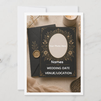 Luxury Vintage Black & Gold Wedding Invitation Einladung