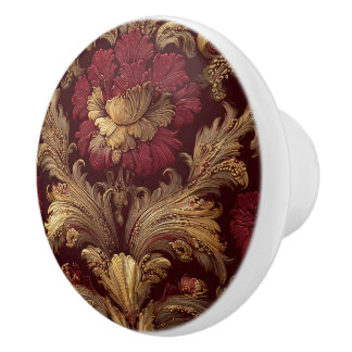 Luxury Vintage French Baroque Burgundy Gold  Keramikknauf