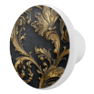 Luxury Vintage French Baroque Royal Gold Black Keramikknauf