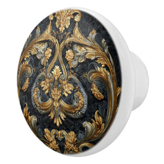 Luxury Vintage French Baroque Royal Gold Black Keramikknauf