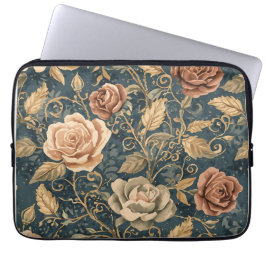 Luxury, Vintage Garden of Roses, Blue Background Laptopschutzhülle