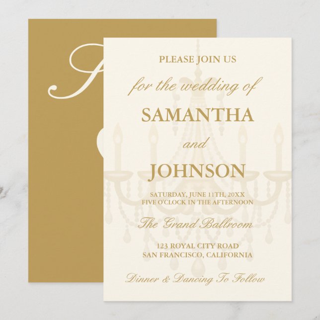 Luxury Vintage Ivory Ballroom Wedding Invite Einladung (Vorne/Hinten)