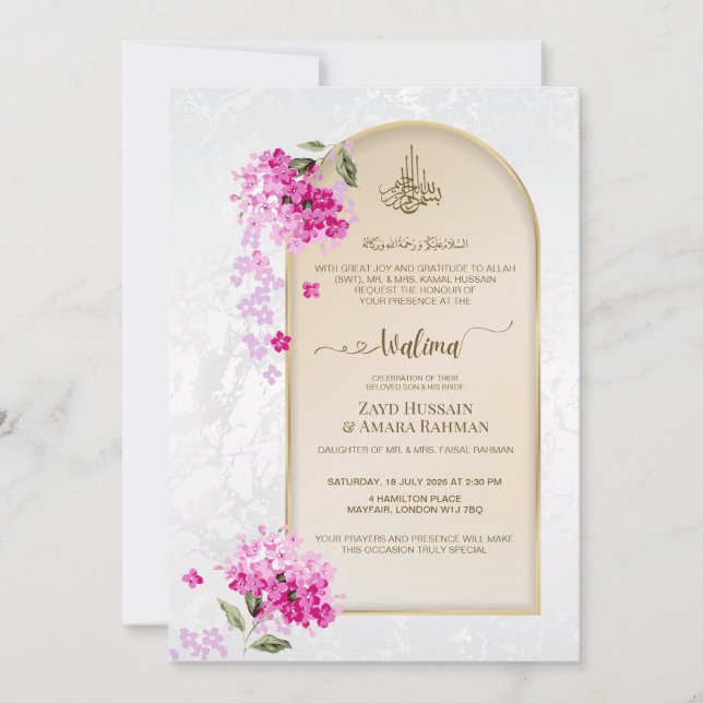 Luxury Walima Einladung | Wasserfarben-Hydrangeas (Vorderseite)
