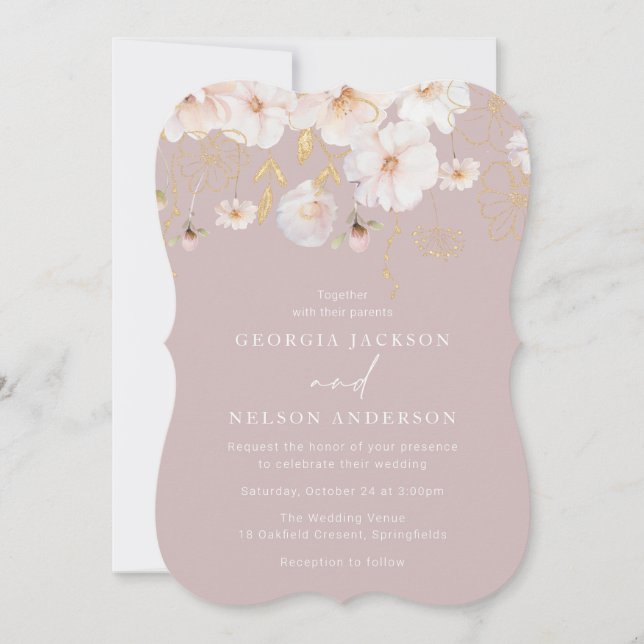 Luxury Watercolor Wildflowers Blush Wedding Einladung (Vorderseite)