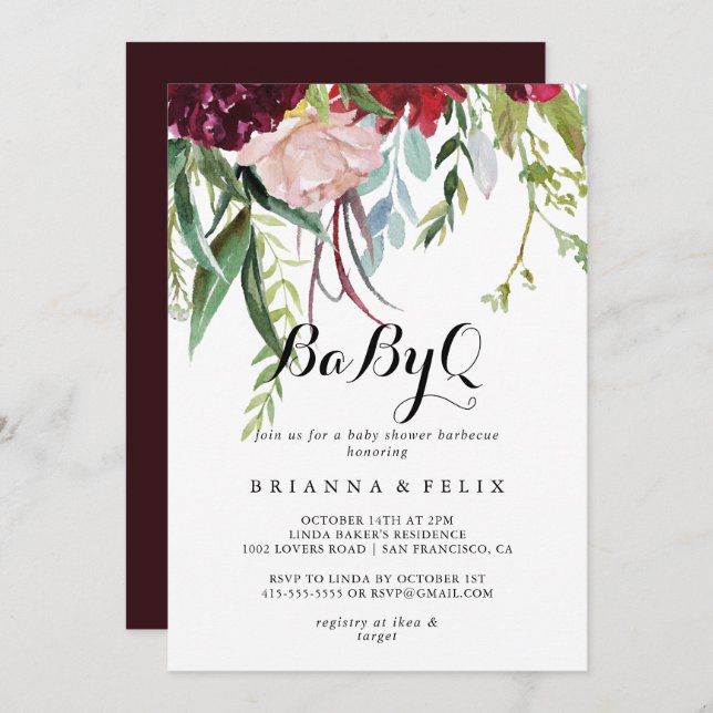 Luxury Whimsical Boho BabyQ Baby Shower Barbecue Einladung (Vorne/Hinten)