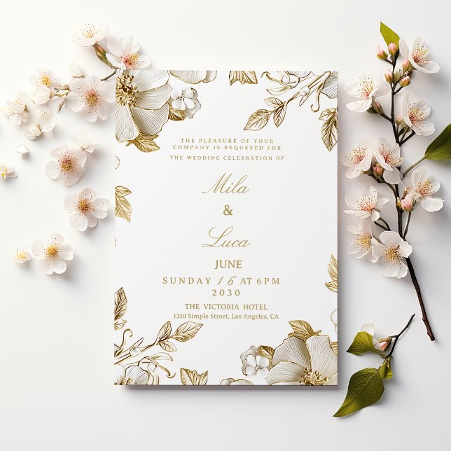 Luxury white and gold floral Wedding Einladung (Luxury white and gold floral Wedding )
