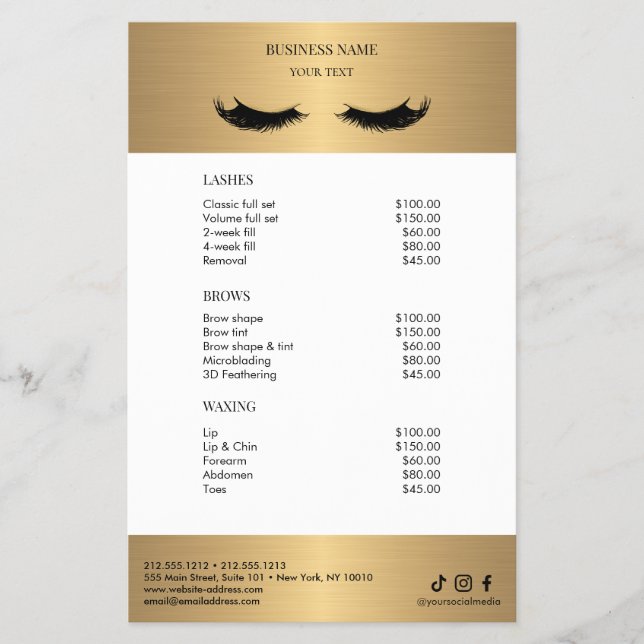 Luxury white and Gold Salon Price List Flyer (Vorne)