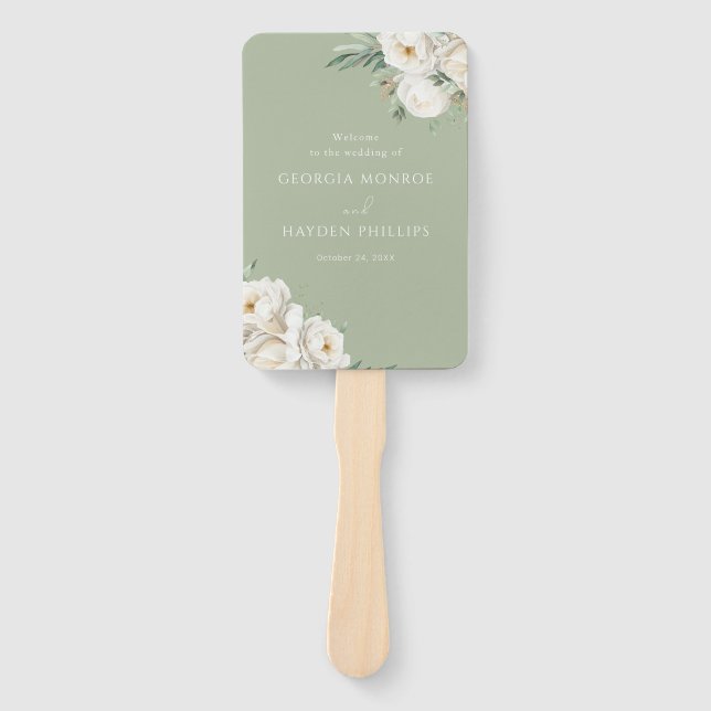 Luxury White Floral Premium Sage Wedding Program Fächer (Vorderseite)