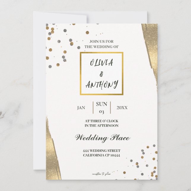 Luxury White Gold Glitzer Hochzeitseinladung Einladung (Vorderseite)