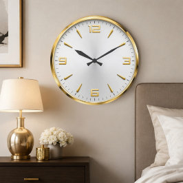 Luxury White & Gold Minimalist Modern Gold Accent Große Wanduhr