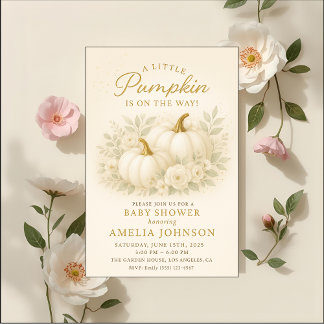 Luxury White & Gold Pumpkin Baby Shower Invitation Einladung