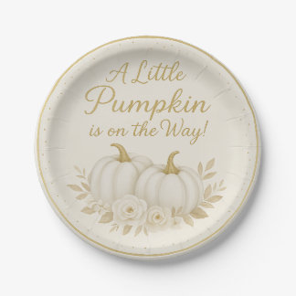 Luxury White & Gold Pumpkin Baby Shower Paper Plat Pappteller