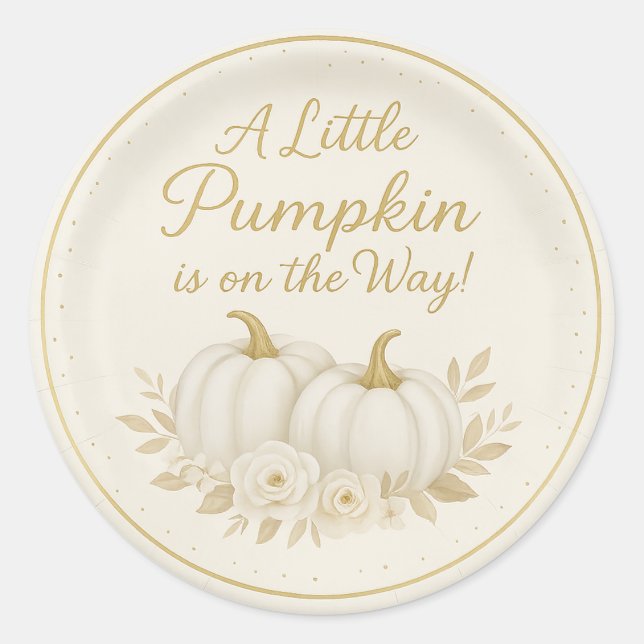 Luxury White & Gold Pumpkin Round Sticker | Fall B (Vorderseite)