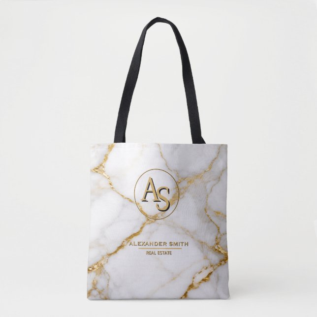 Luxury White Marble Gold Monogram Real Estate  (Vorderseite)