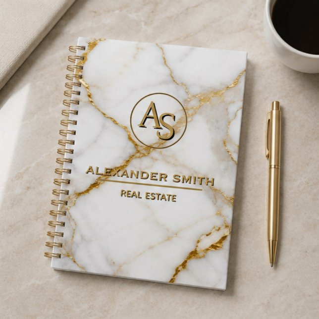 Luxury White Marble Gold Monogram Real Estate  Planer (Von Creator hochgeladen)