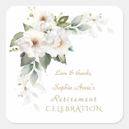 Luxury White Wild Rose Rentirement Celebration Quadratischer Aufkleber