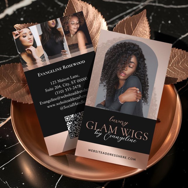 Luxury Wig Hair Studio Arch Luxe Photo Black Rose Visitenkarte (Luxury Wig Hair Studio Arch Luxe Photo Black Rose Business Card)