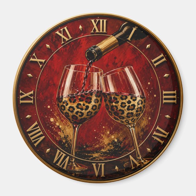 Luxury Wine Glasses & Gold Leopard Print Magnet (Vorne)