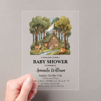 Luxury Woodland Clear Rustic Baby Shower  Acryleinladungen