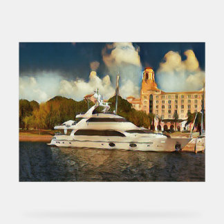 Luxury Yacht Wall Art Coastal Harbor Scene Acrylschild